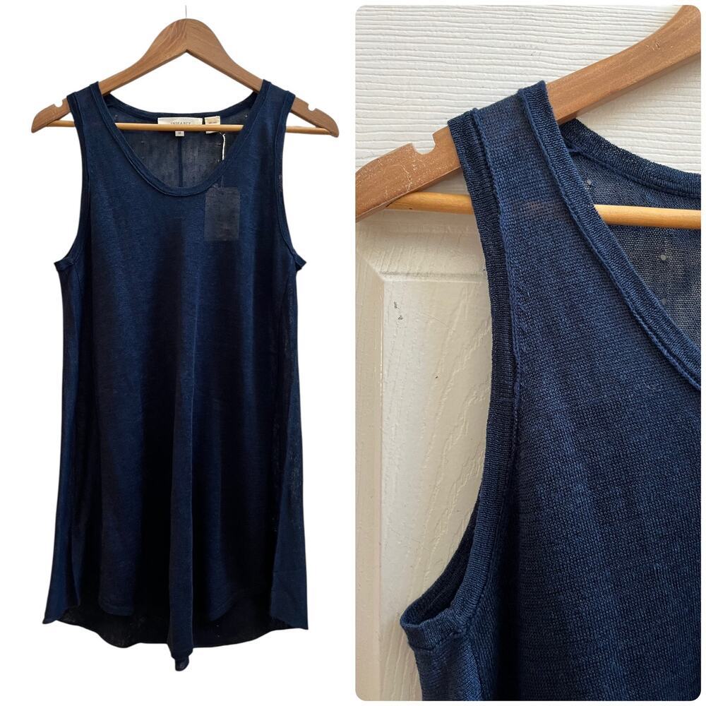 Inhabit New Blue Linen Semi Sheer Tunic Tank Top Medium Relax Fit Beachy Breezy